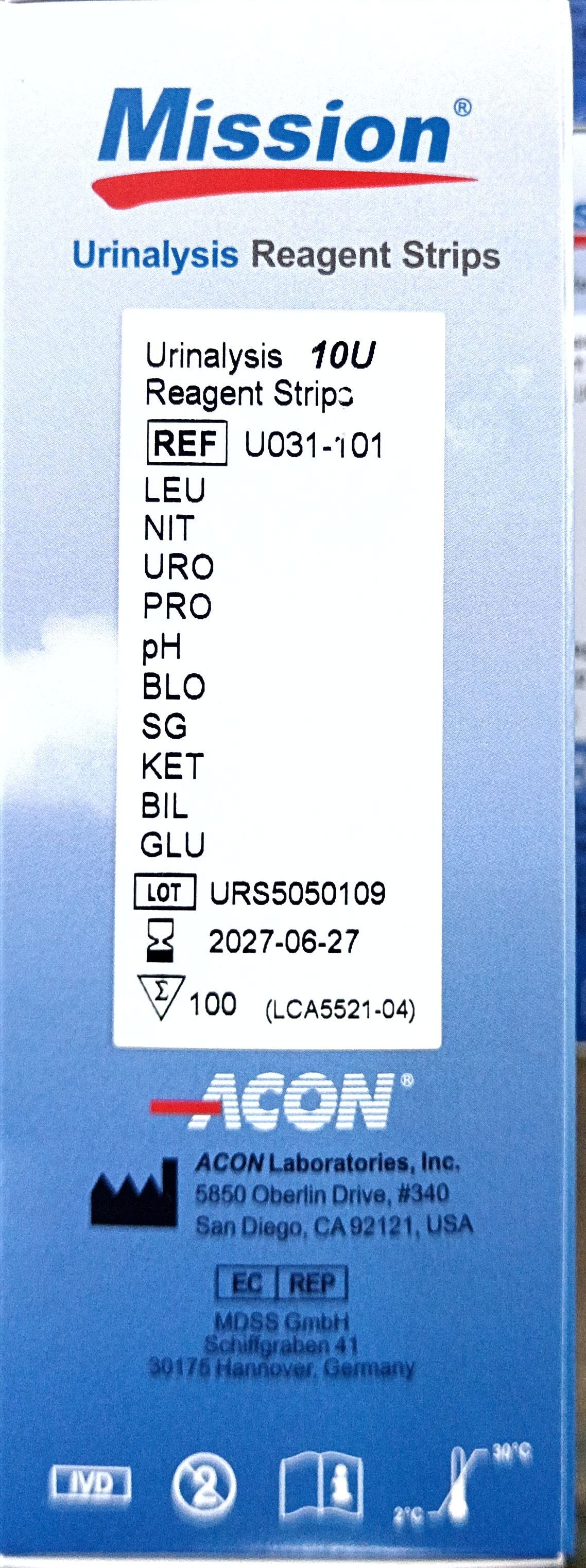 Bandelette urinaire MISSION 10 PARAMÈTRES